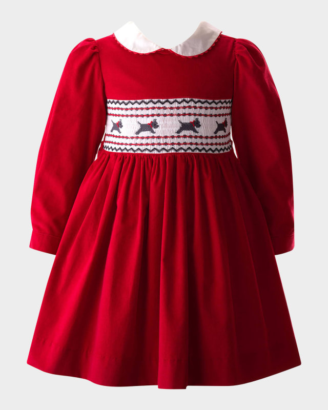 Girl's Scottie Dog Smocked Dress & Bloomers, Size 2-